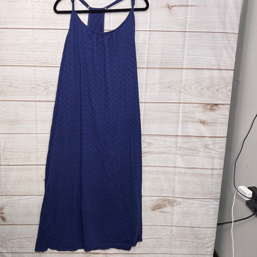 Dreams & Co. Women's 18/20 Blue Eyelet Maxi Dress Sleeveless Plus Size Cotton